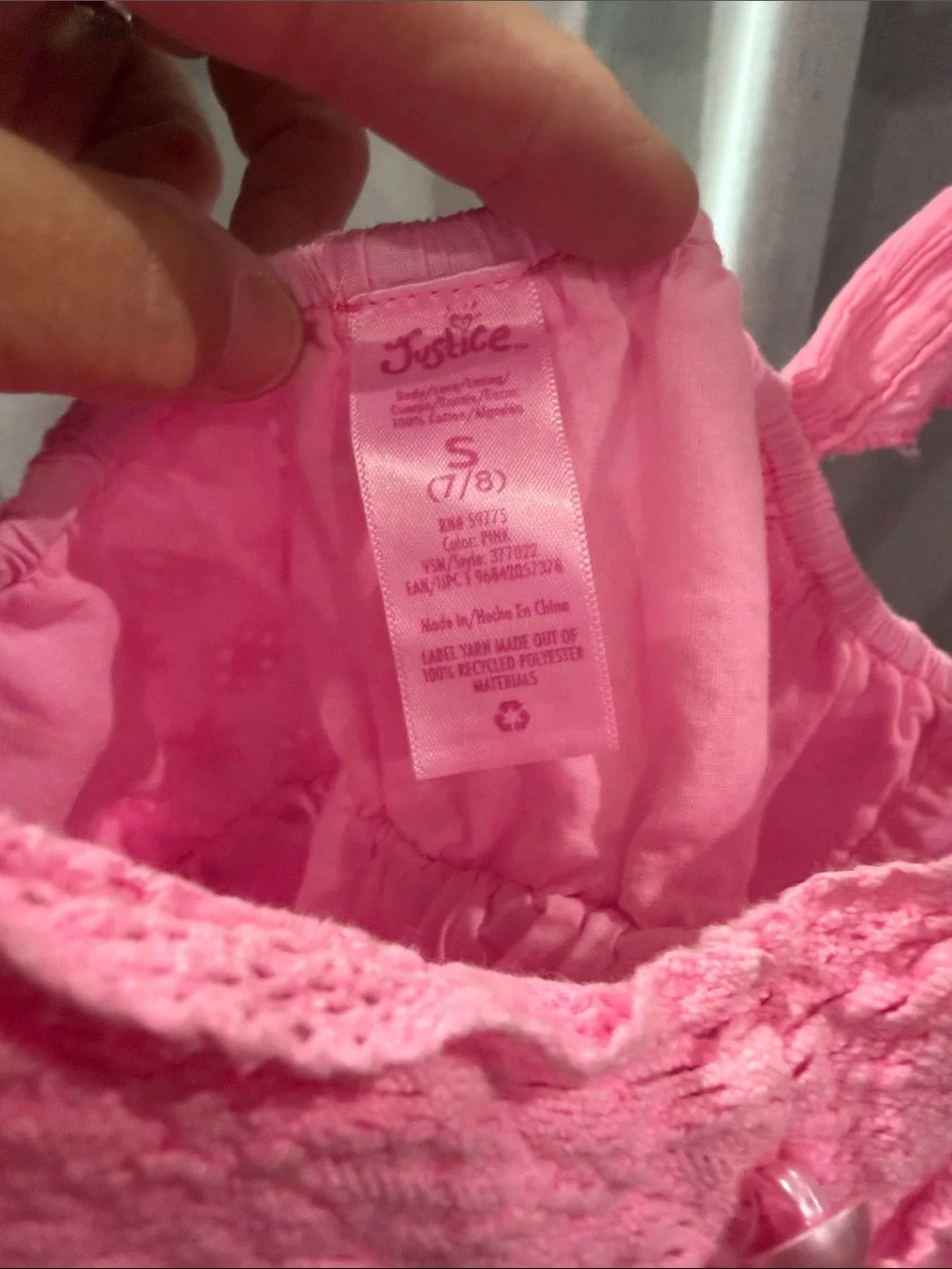 Justice Pink Eyelet Ruffle Strap Tank Top